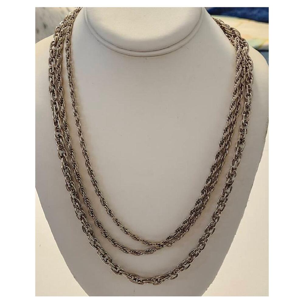 Vintage Silver Tone Triple Strand Rope Chain Necklace, 24" L